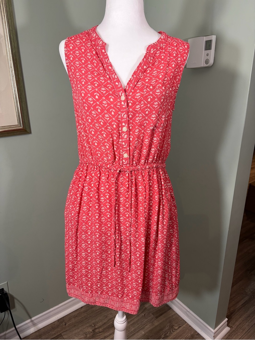 301. GAP Sleeveless Coral Print Tie-Waist Dress